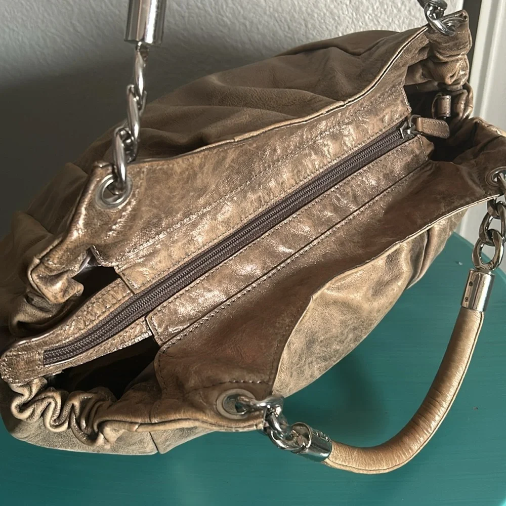 Michael Kors Luxe Metallic Antiqued Gold Supple Leather Hobo Hand Shoulder Bag